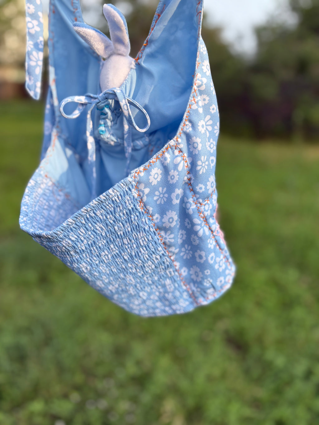 upcycled blue bunny halter top