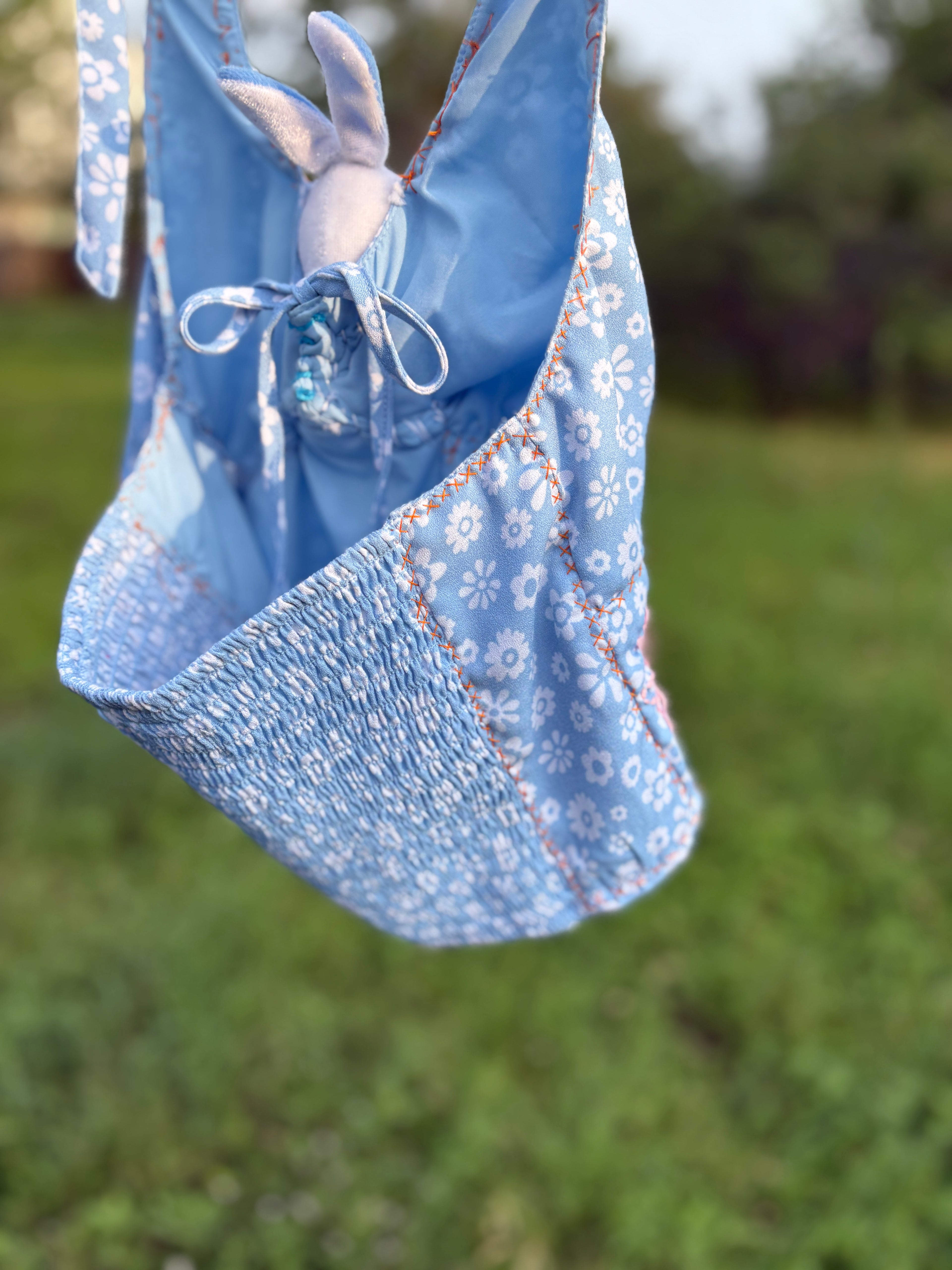 upcycled blue bunny halter top
