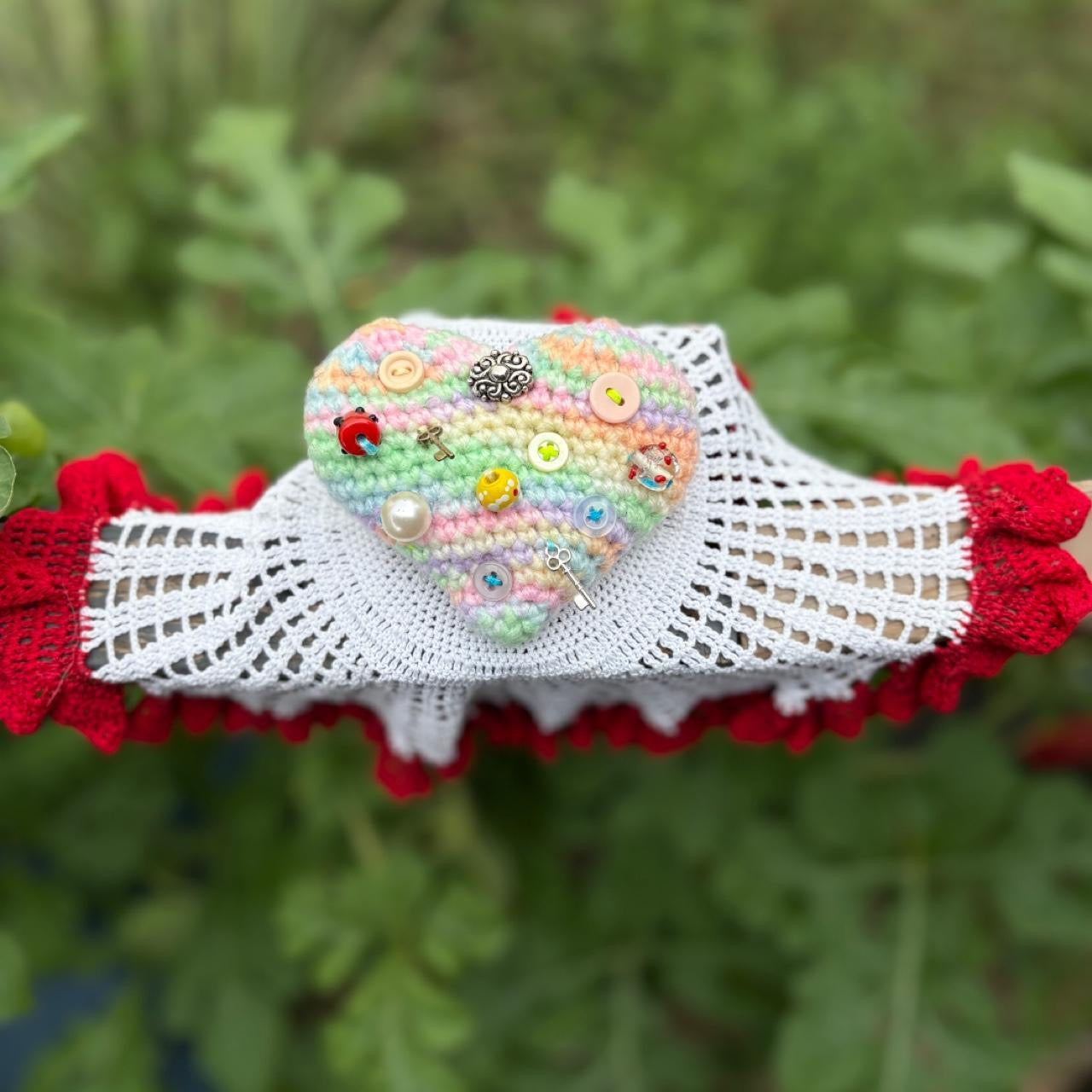 upcycled crochet heart