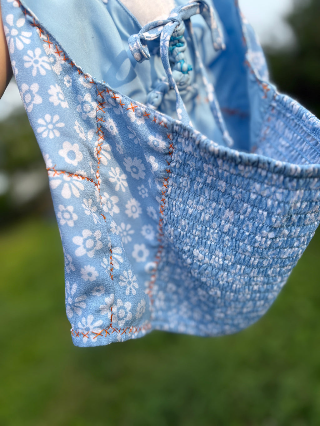 upcycled blue bunny halter top