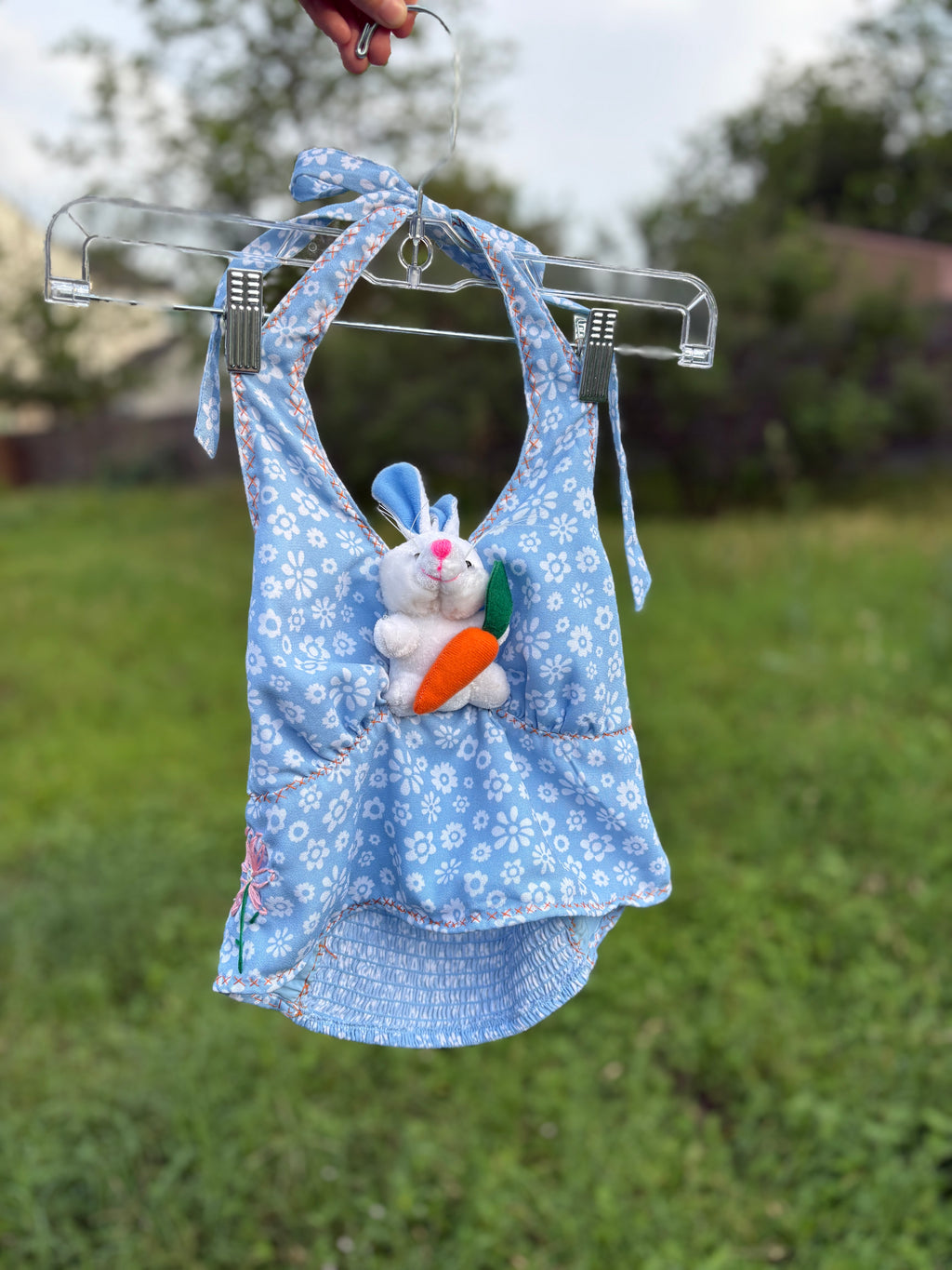 upcycled blue bunny halter top