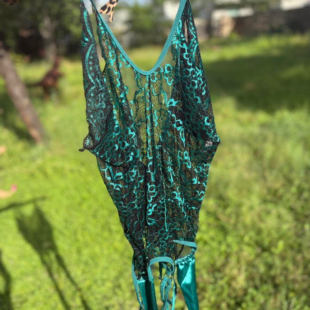 early 00s black & green lace bodysuit