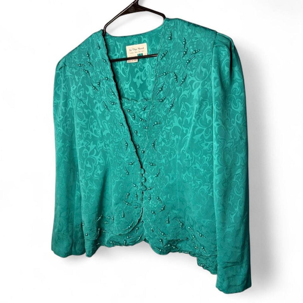 vintage 80s teal beaded jacket
