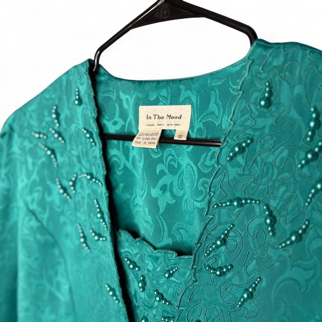 vintage 80s teal beaded jacket