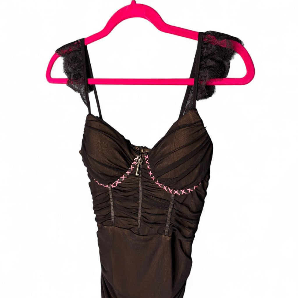 upcycled black dress w/ pink stitching