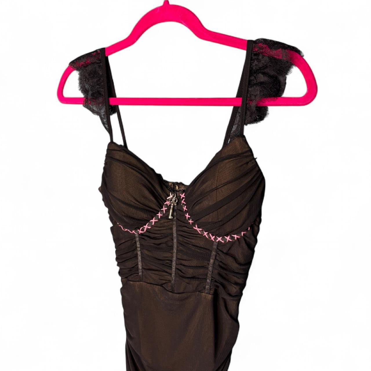 upcycled black dress w/ pink stitching