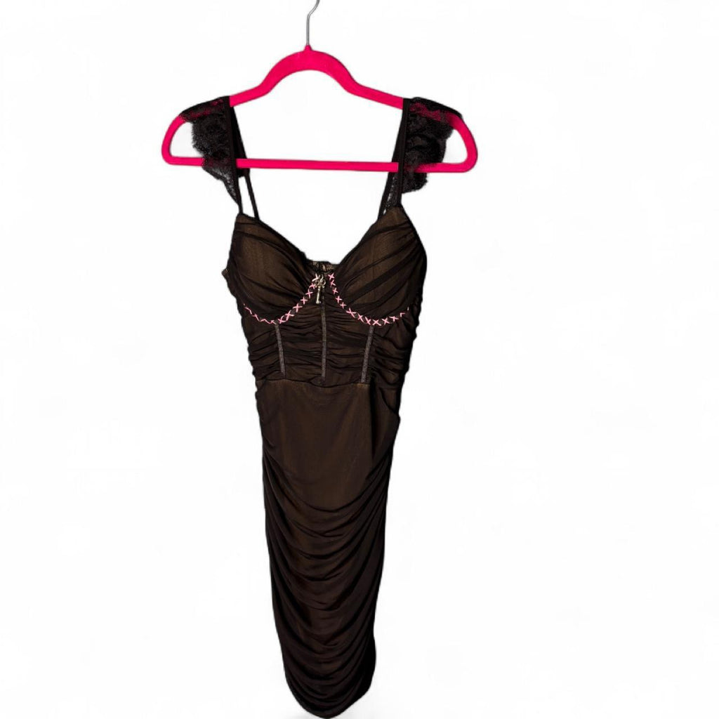 upcycled black dress w/ pink stitching